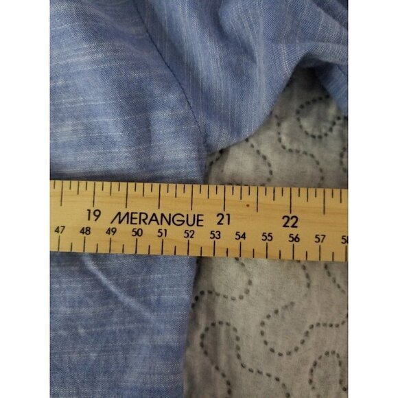 Frame Pleated Contrast Cuff Shirt In Oxford Blue Size Small - Picture 5 of 6